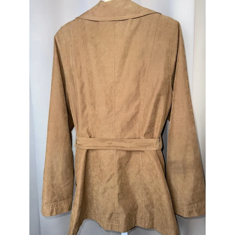 Vintage Y2K House of Art Collection Tan Faux Suede Belted Trench Jacket - Picture 2 of 10